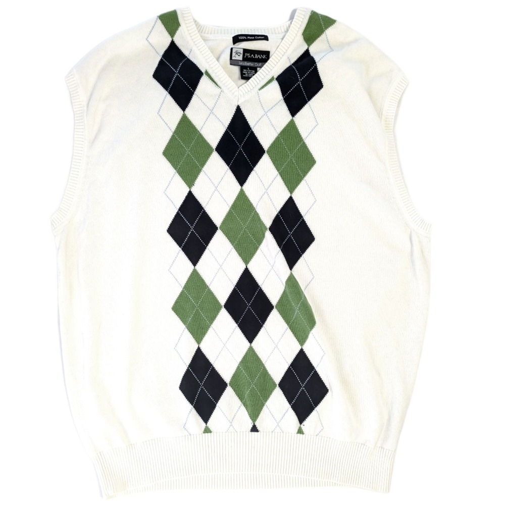 Jos A Bank Leadbetter Golf Argyle Sweater Vest White Pima Cotton Mens Large
